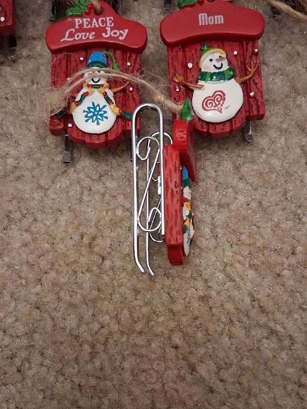 Red Snowman Sled Ornaments - Set of 8